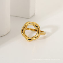 Fashionable lava circle geometry stainless steel unique design gold plated chunky ring